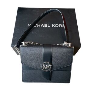 Michael Kors Greenwich Small SaffianoBlack Leather Shoulder Bag original box